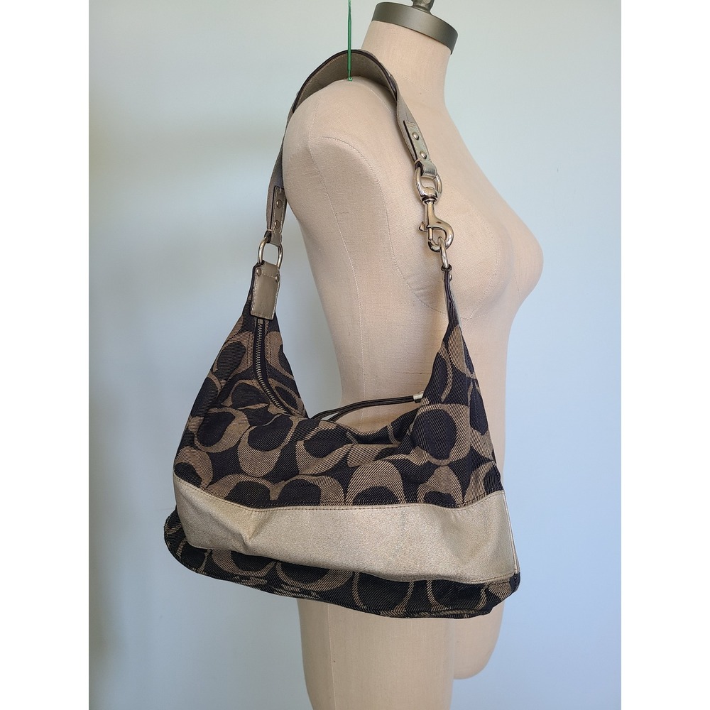 Coach Carly Signature Logo Hobo Micro Purse Denim Sparkly Y2K It Girl McBling - Picture 2 of 9